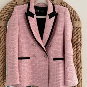 Darling Zara Pink Blazer with silver buttons and black lapels - size small